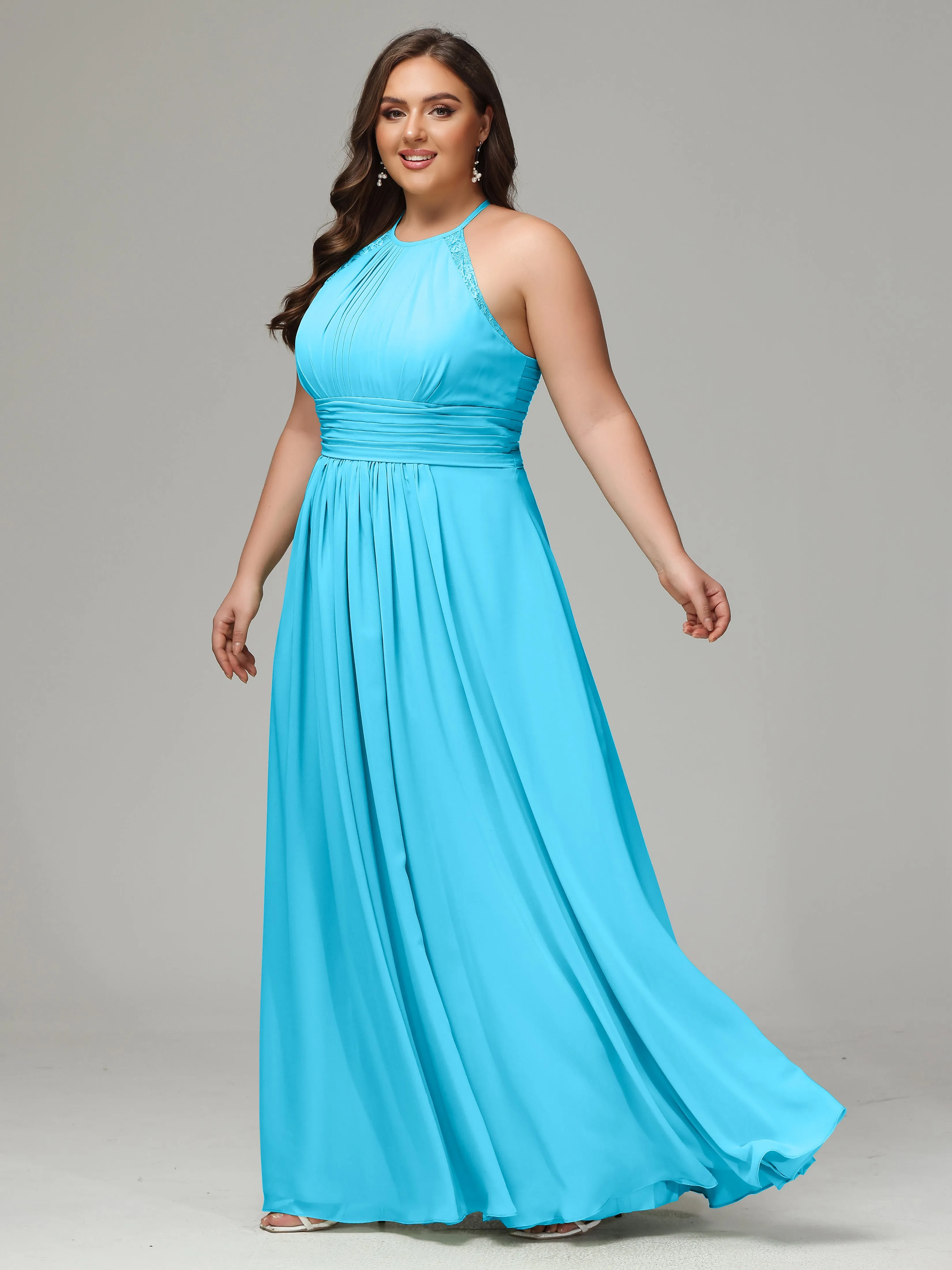 Halter Sleeveless Chiffon Long Plus Bridesmaid Dresses