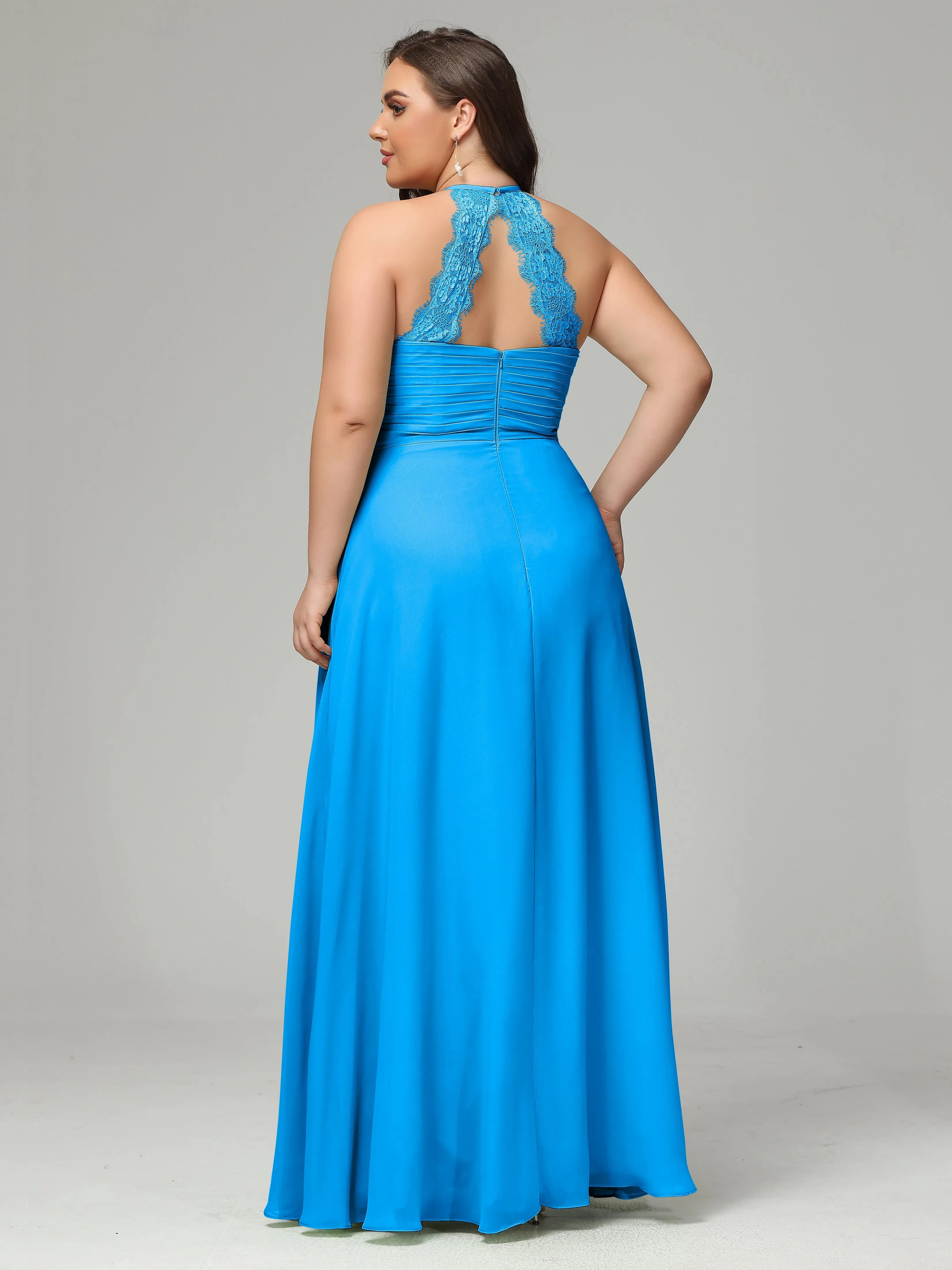 Halter Sleeveless Chiffon Long Plus Bridesmaid Dresses