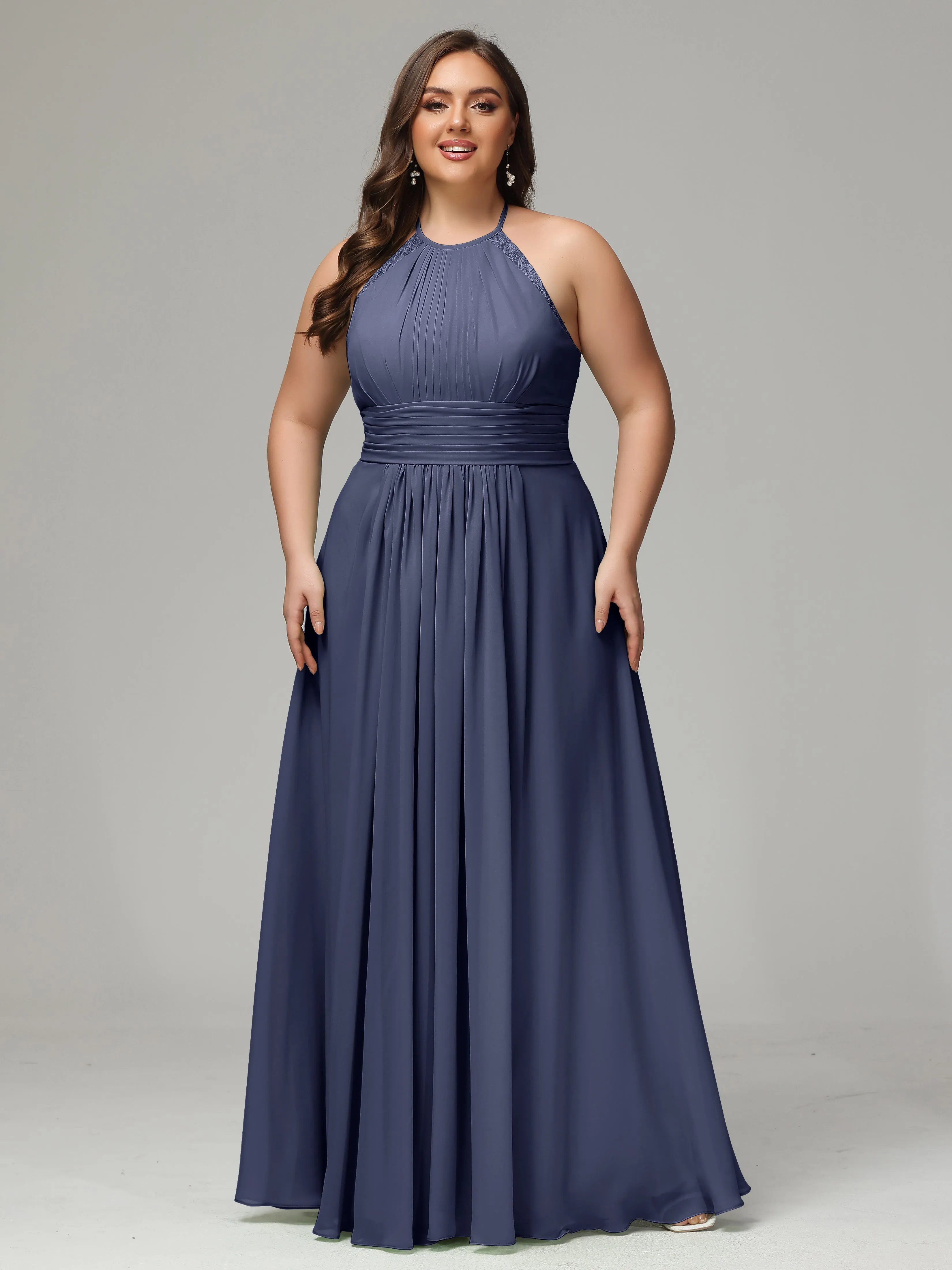 Halter Sleeveless Chiffon Long Plus Bridesmaid Dresses