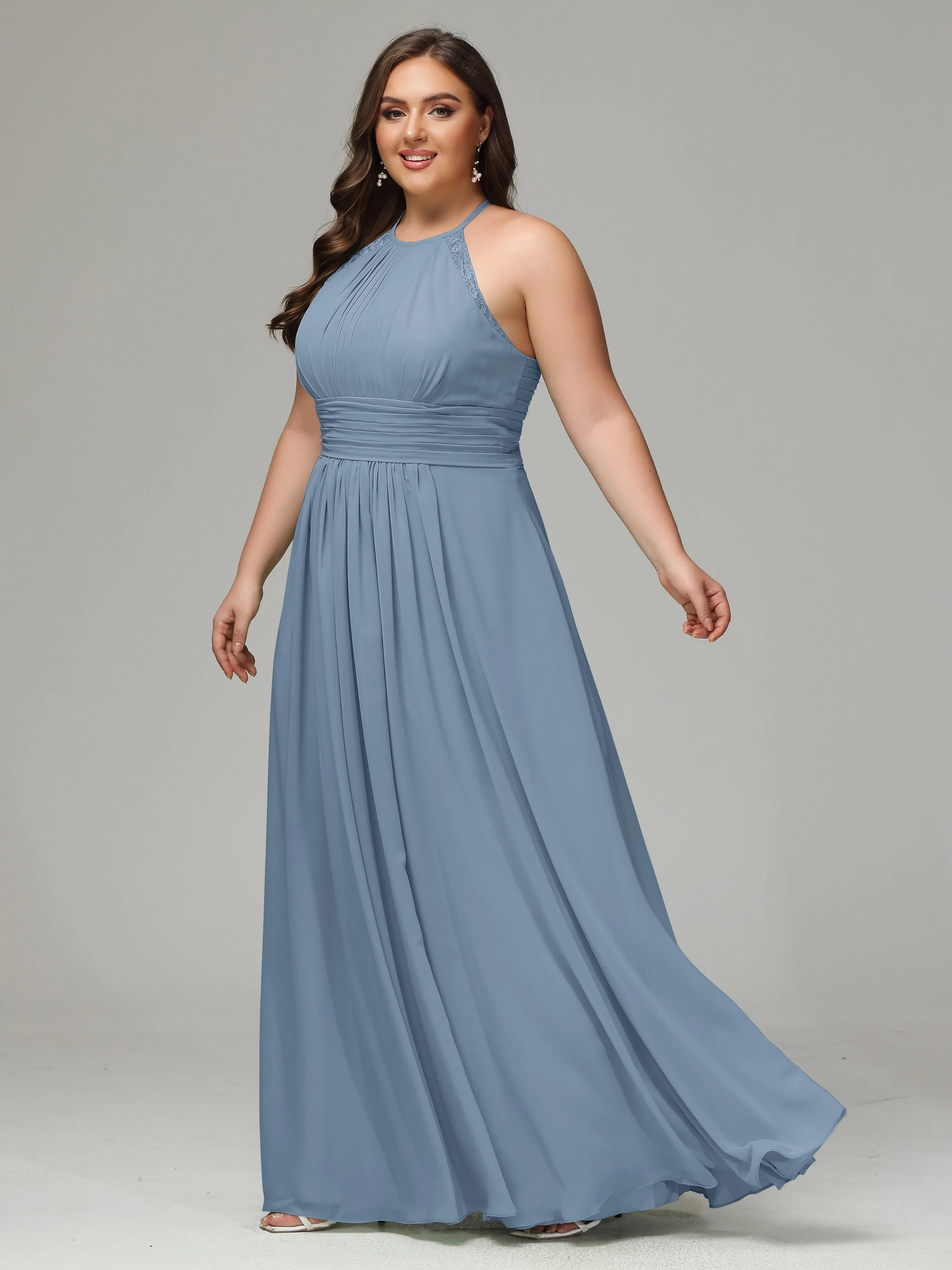Halter Sleeveless Chiffon Long Plus Bridesmaid Dresses