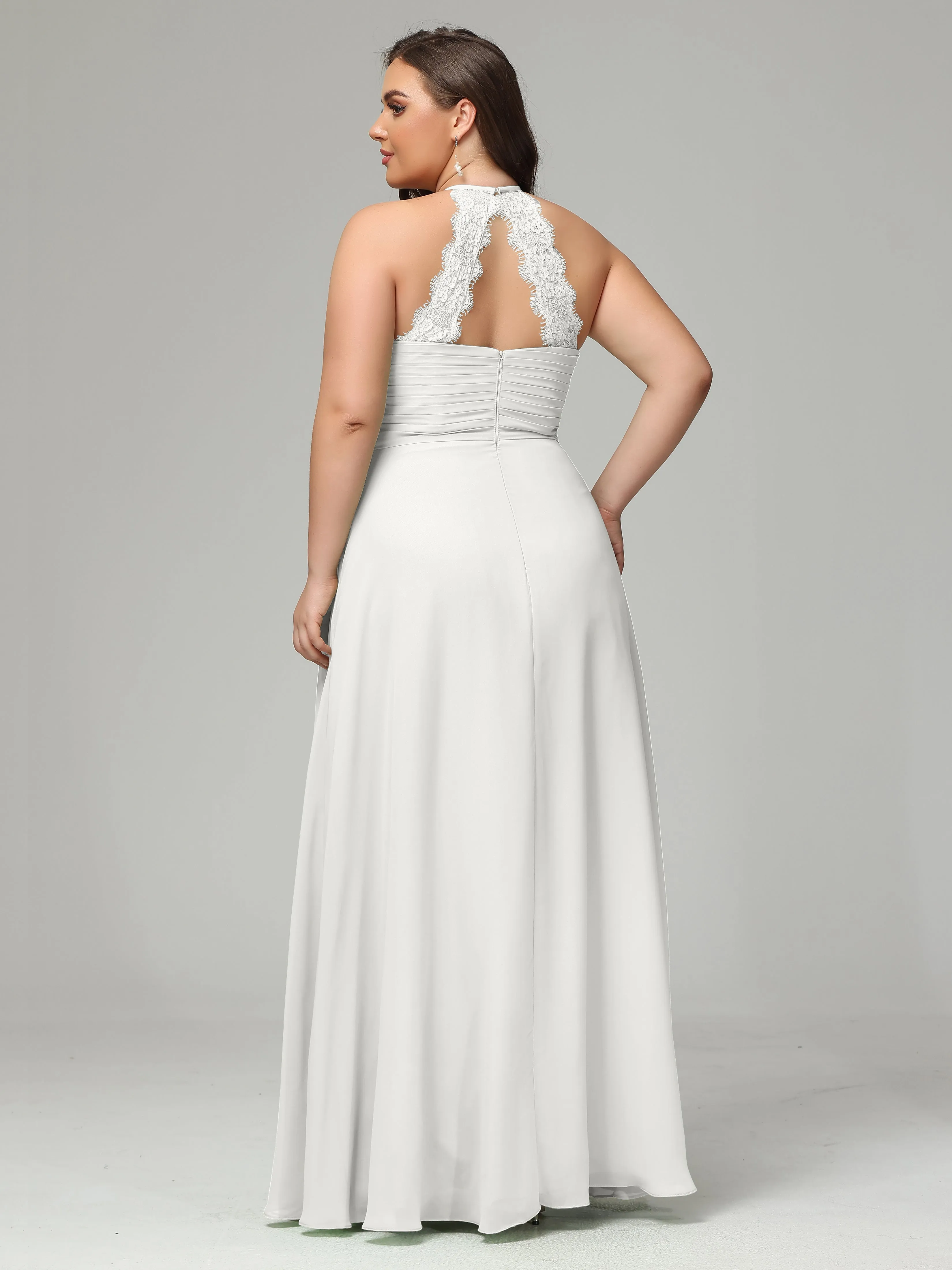 Halter Sleeveless Chiffon Long Plus Bridesmaid Dresses