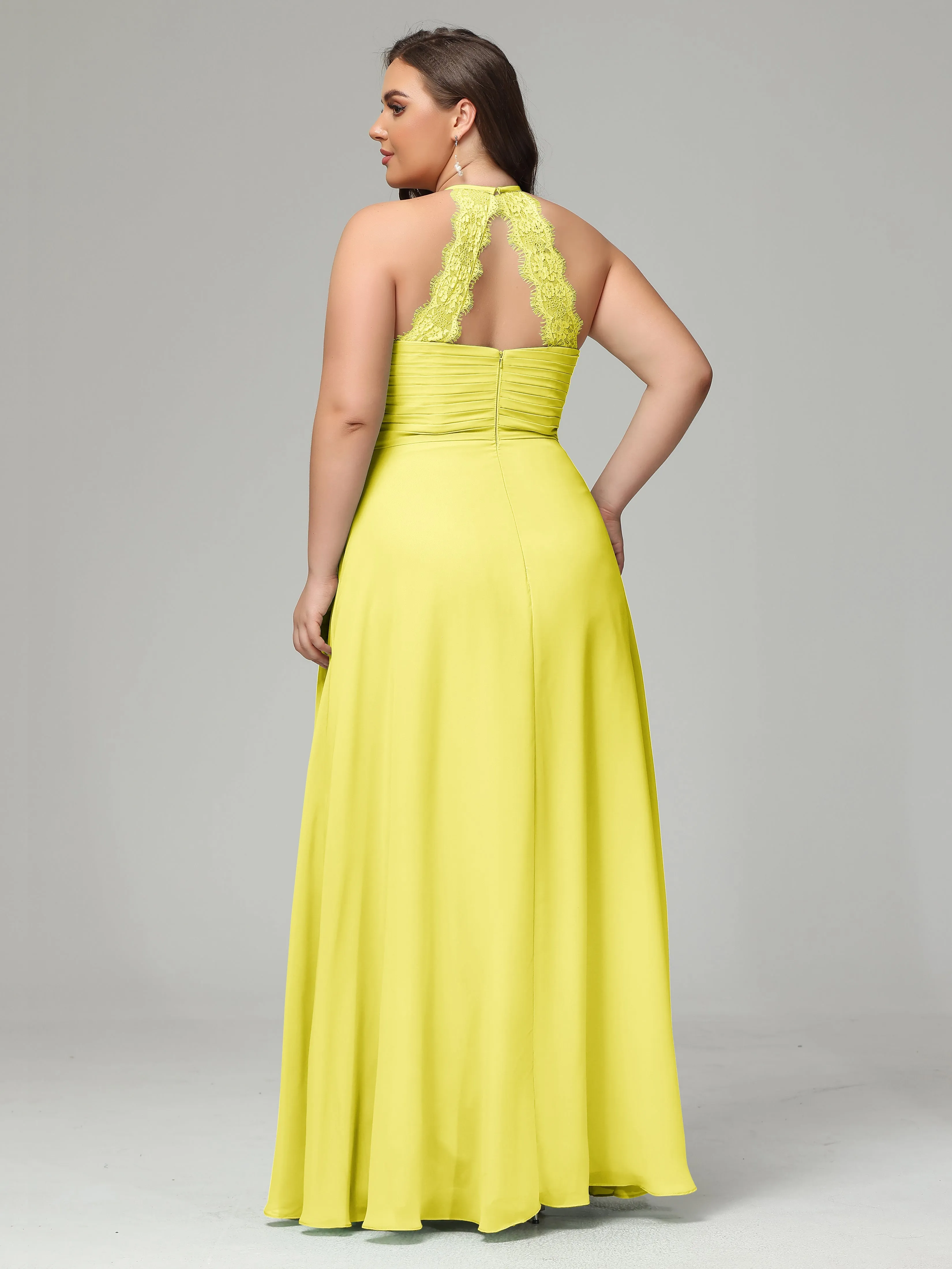 Halter Sleeveless Chiffon Long Plus Bridesmaid Dresses