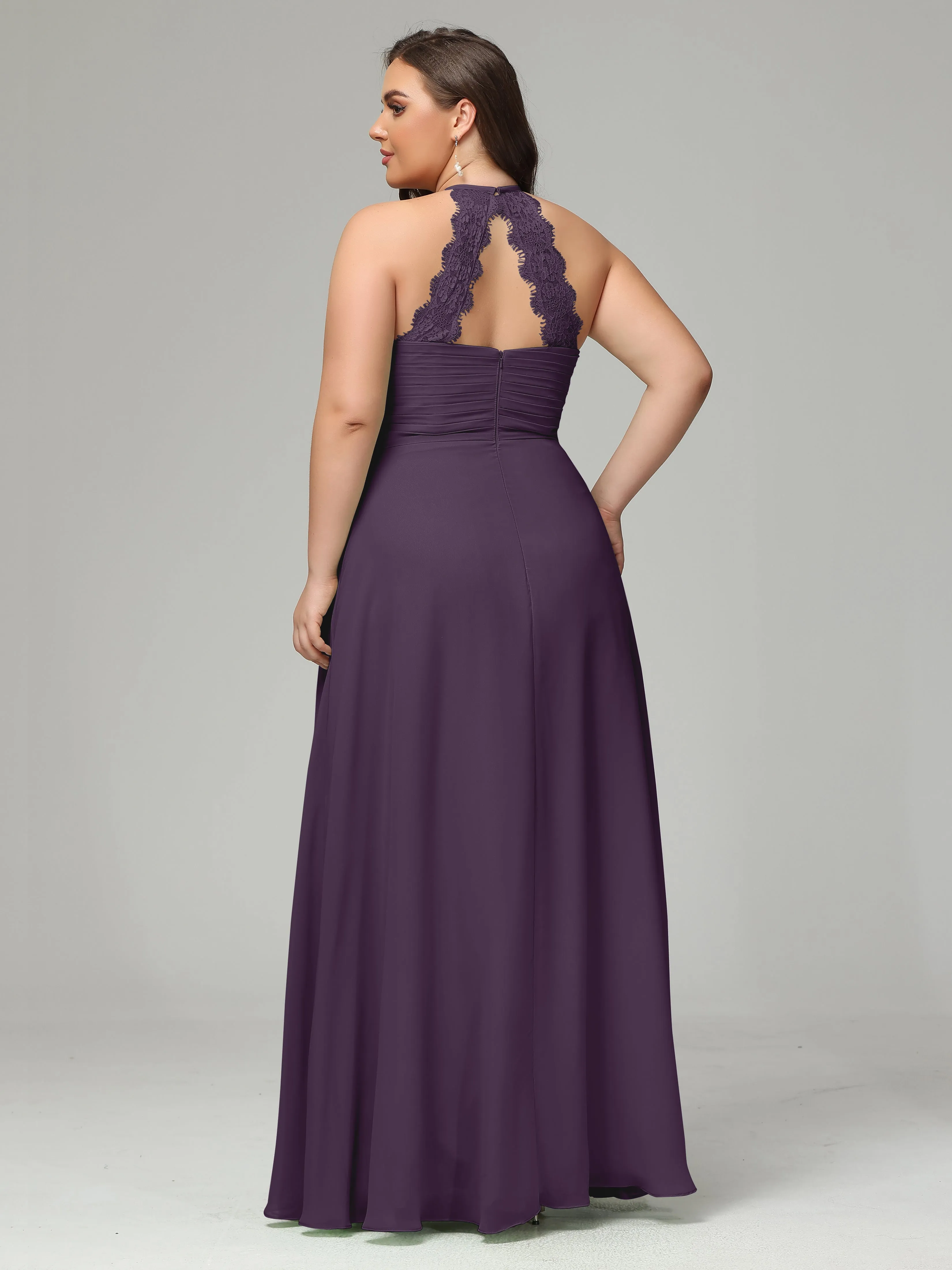 Halter Sleeveless Chiffon Long Plus Bridesmaid Dresses