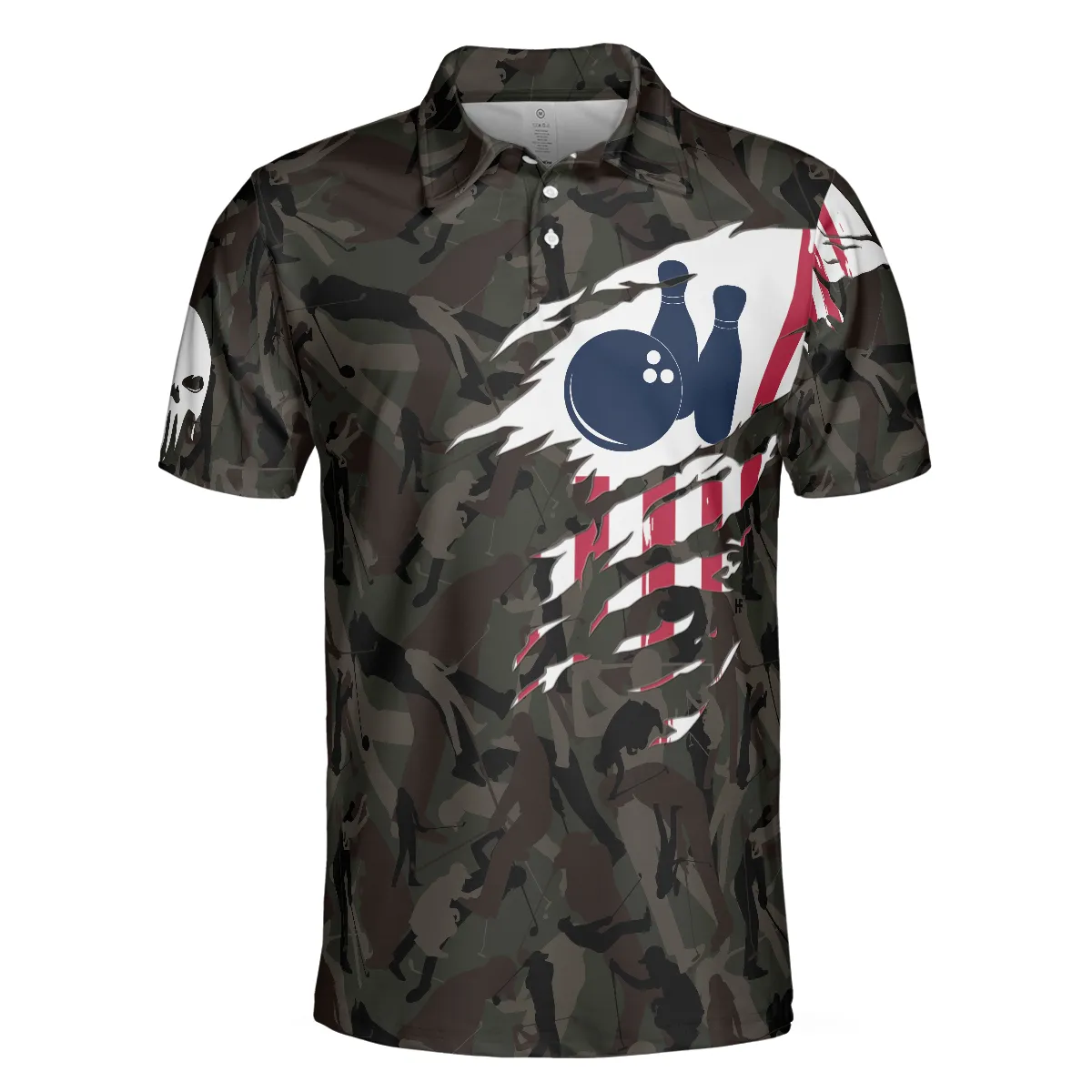 Hand Instruction American Flag Camouflage Bowling Men Polo Shirt, Camo Bowling Shirt For Men, Gift For Patriot Veteran