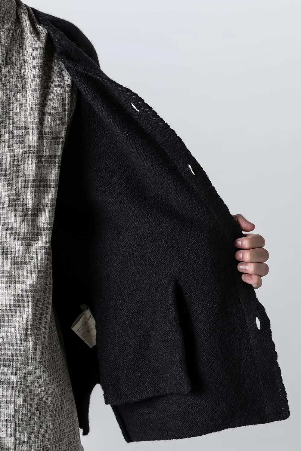 hand stitched crew neck cardigan Black