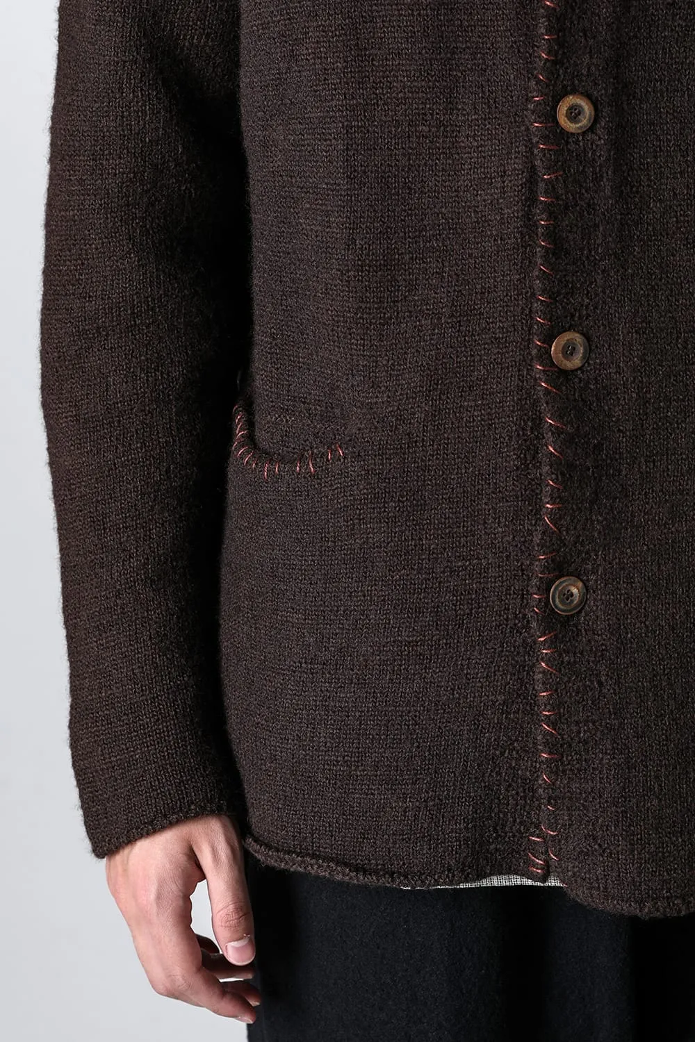 hand stitched crew neck cardigan Brown