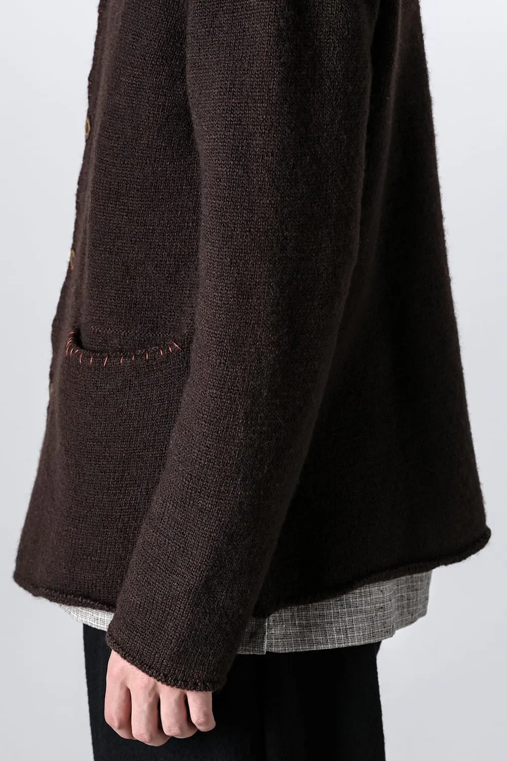 hand stitched crew neck cardigan Brown