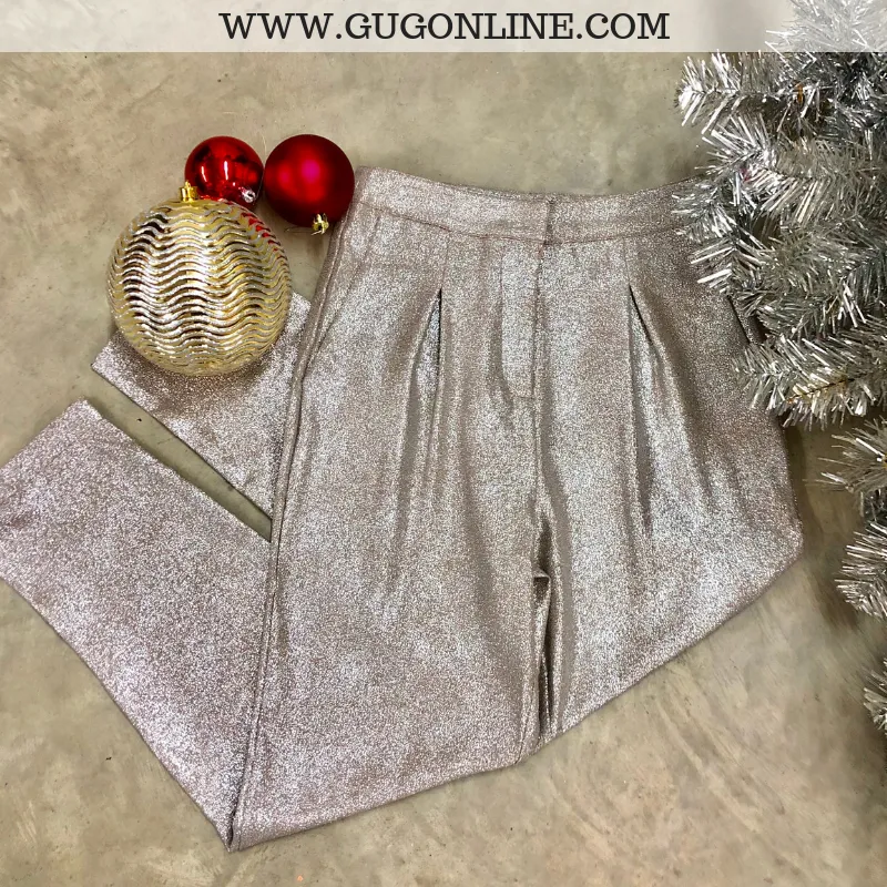 Heartbreak Girl Metallic Pleated Pants in Silver