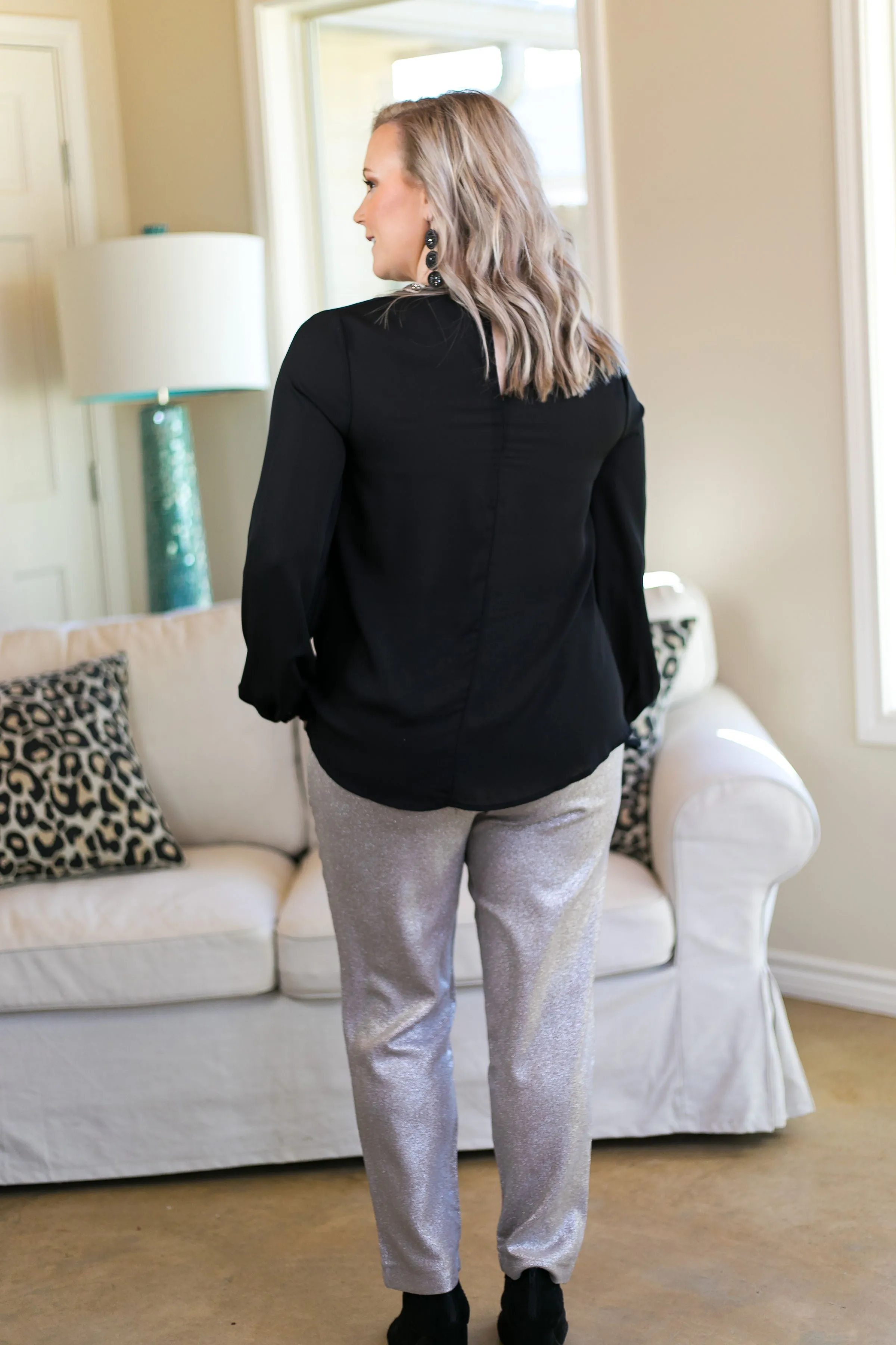 Heartbreak Girl Metallic Pleated Pants in Silver