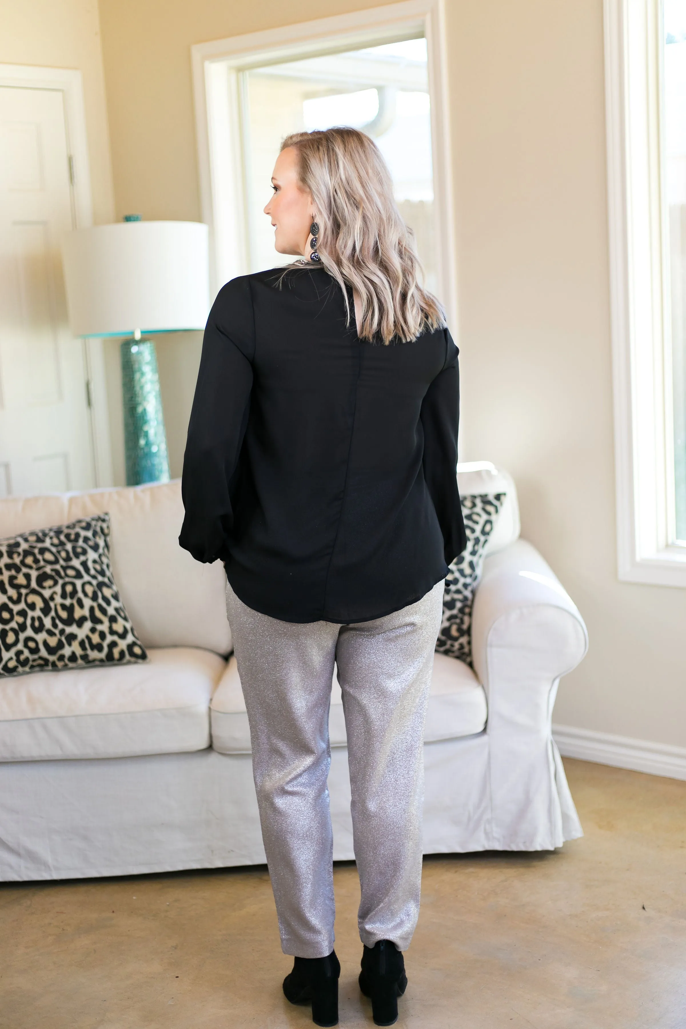 Heartbreak Girl Metallic Pleated Pants in Silver