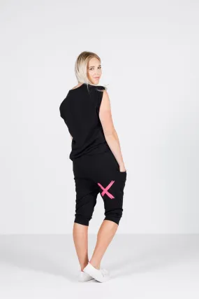 Home-Lee - 3/4 Apartment Pants - Black with Pink X”
