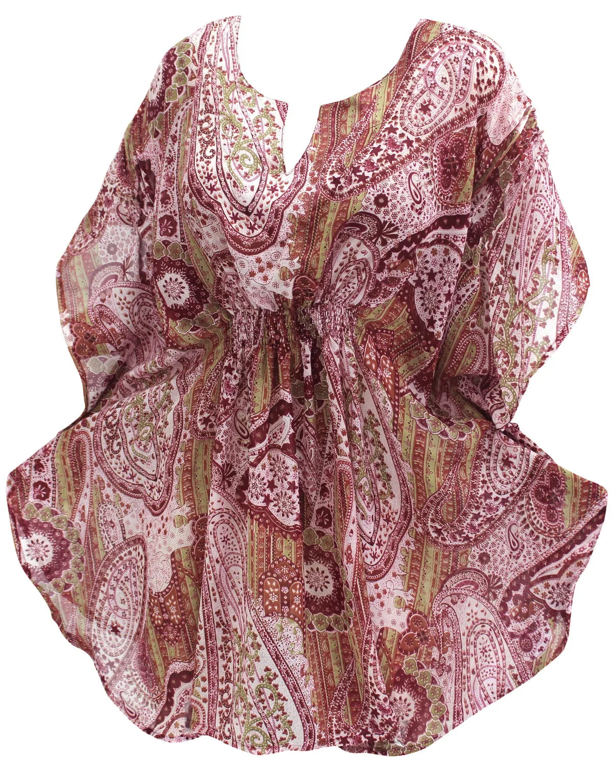 LA LEELA Petite Womenâ€™s Boho Sweet Heart Neck Tunic Tops Blouse Long  Swimsuit Cover up US 8-14 Maroon_C465