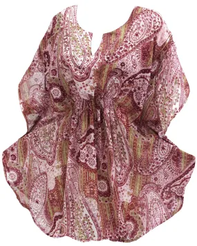 LA LEELA Petite Womenâ€™s Boho Sweet Heart Neck Tunic Tops Blouse Long  Swimsuit Cover up US 8-14 Maroon_C465