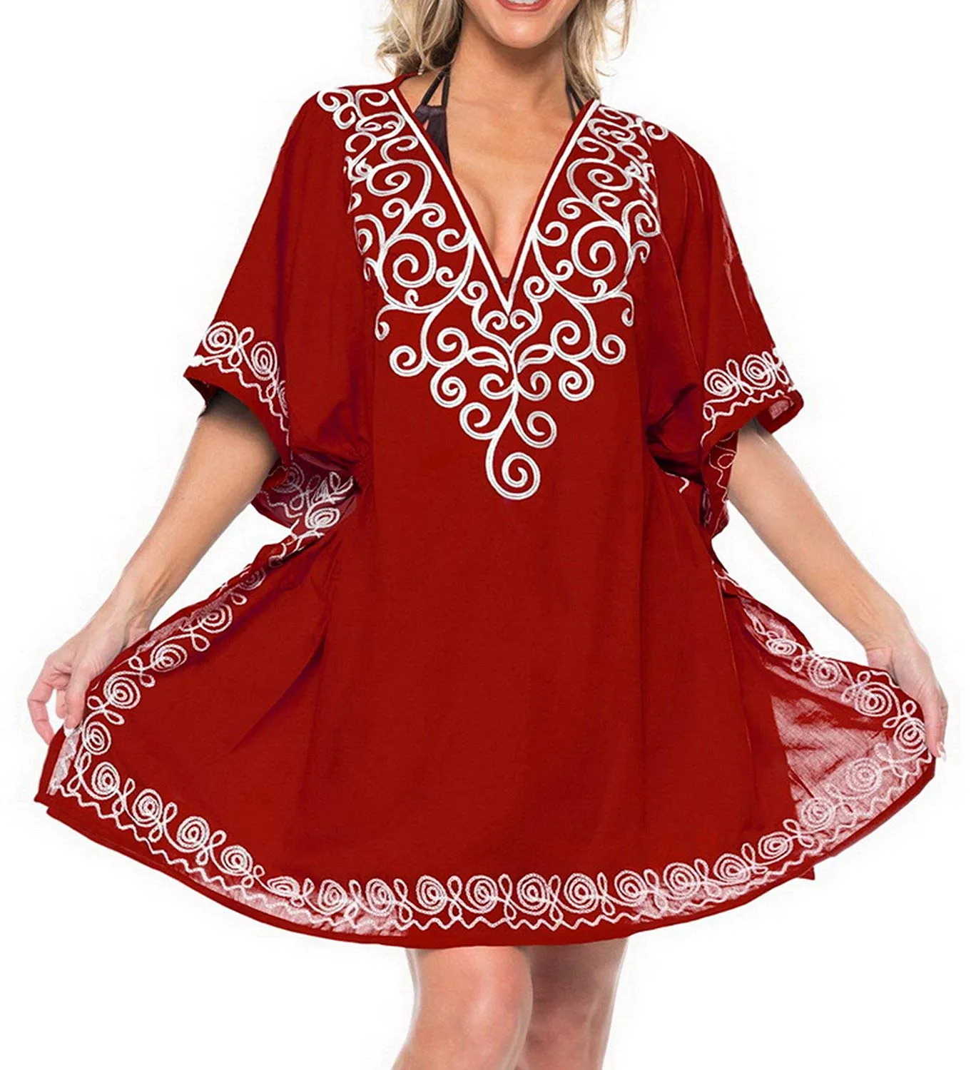 LA LEELA Women's Rayon Beach Cover up Swimsuit Kimono Cardigan with Bohemian Floral Print