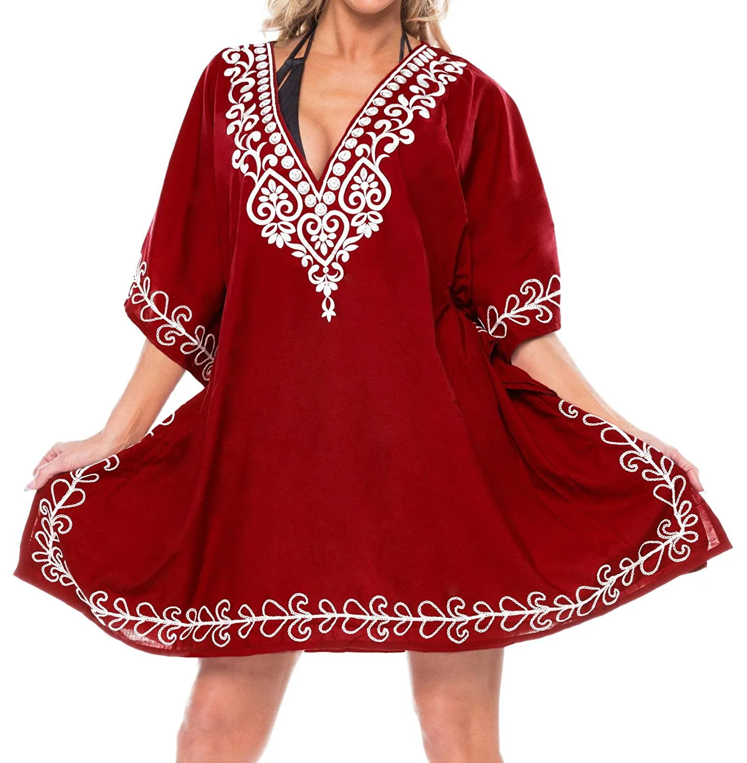 LA LEELA Women's Rayon Beach Cover up Swimsuit Kimono Cardigan with Bohemian Floral Print