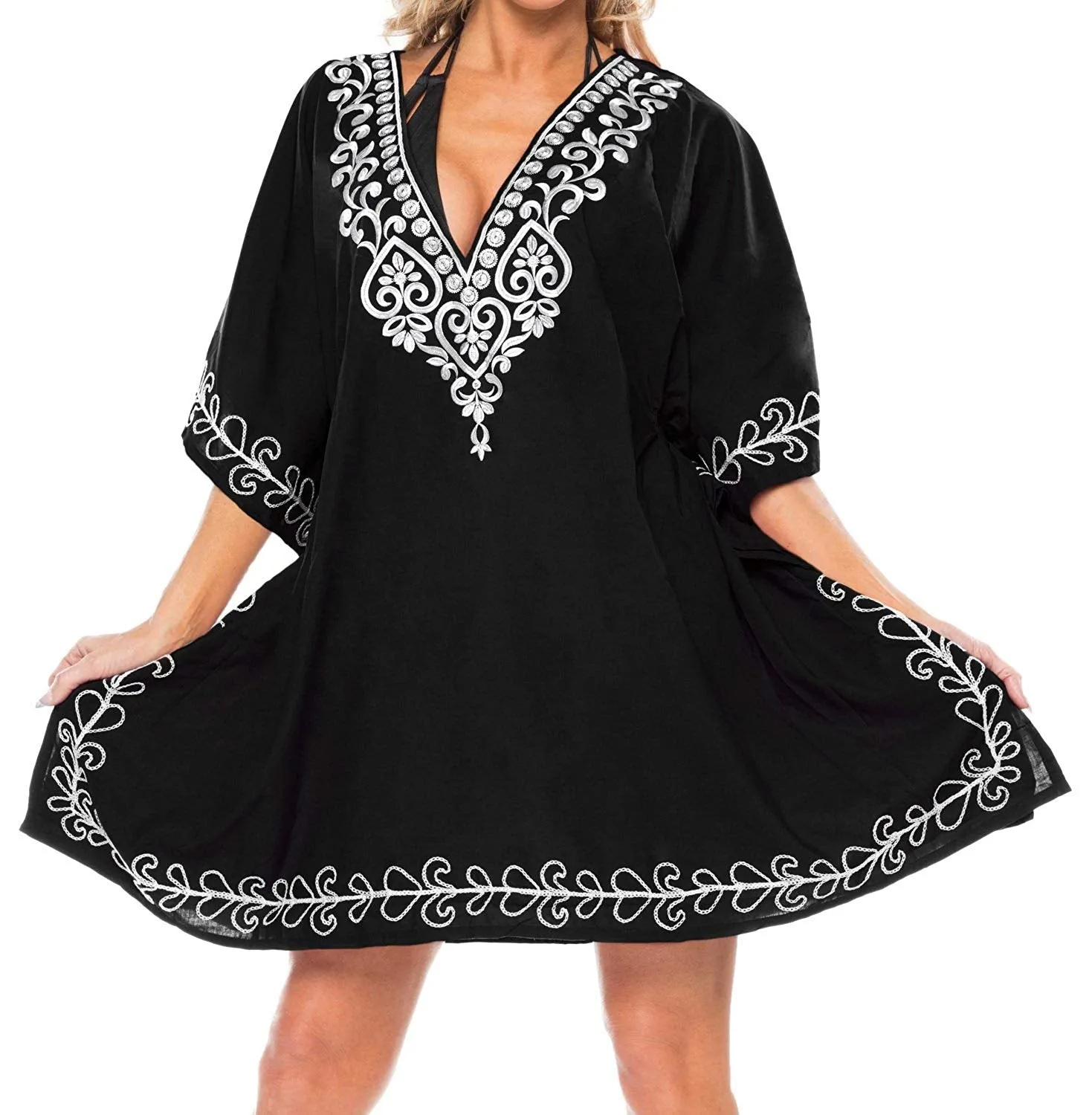 LA LEELA Women's Rayon Beach Cover up Swimsuit Kimono Cardigan with Bohemian Floral Print