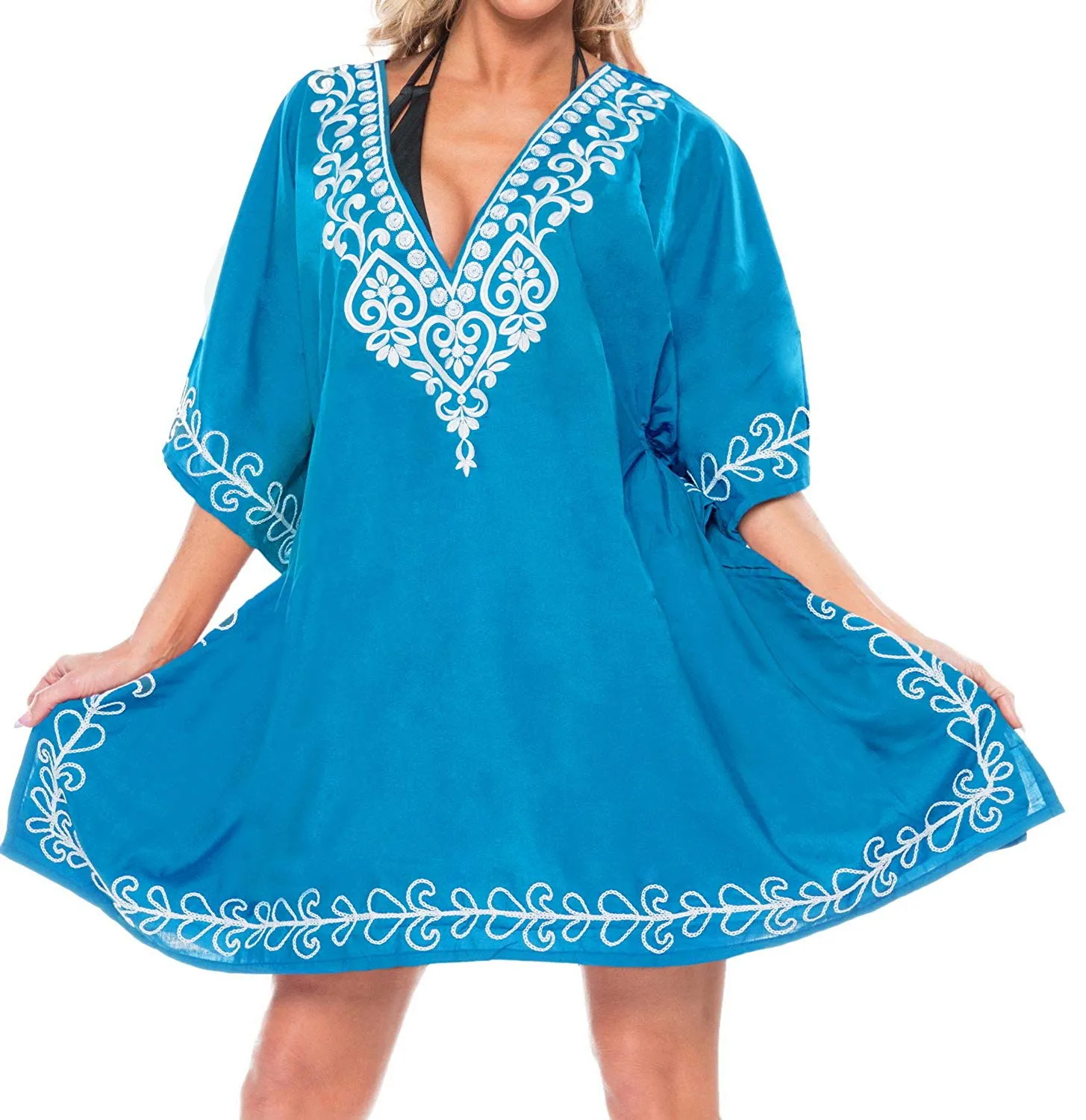 LA LEELA Women's Rayon Beach Cover up Swimsuit Kimono Cardigan with Bohemian Floral Print
