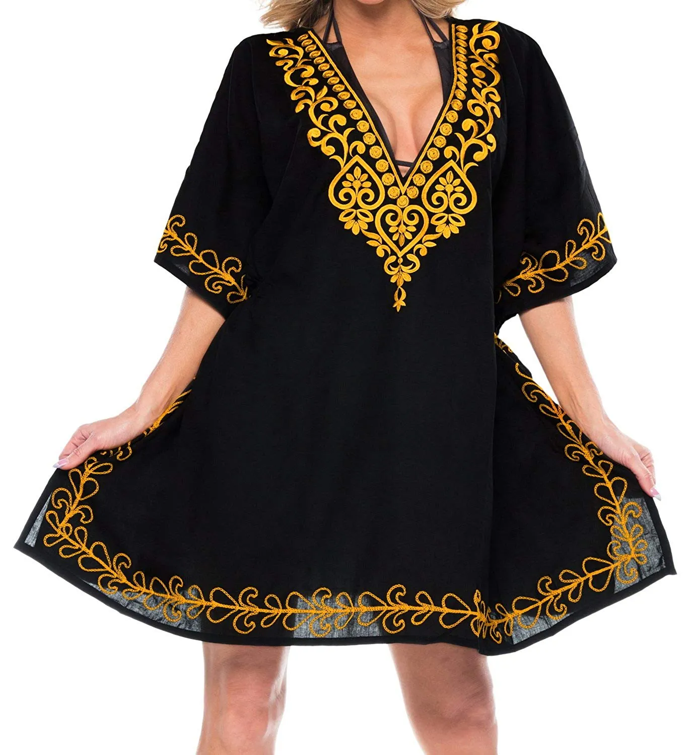 LA LEELA Women's Rayon Beach Cover up Swimsuit Kimono Cardigan with Bohemian Floral Print