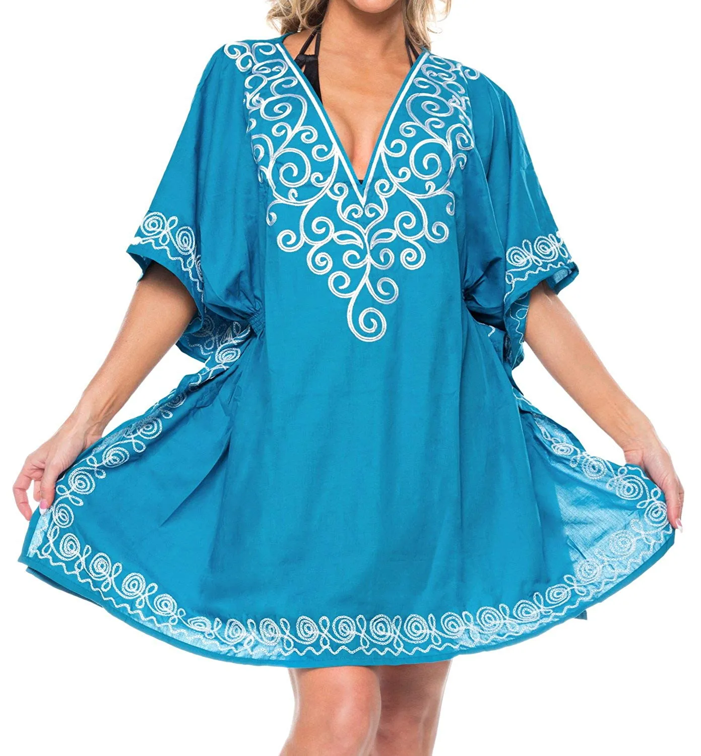 LA LEELA Women's Rayon Beach Cover up Swimsuit Kimono Cardigan with Bohemian Floral Print
