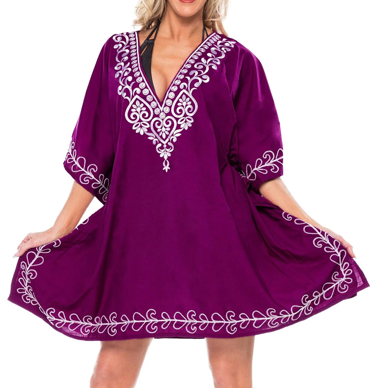 LA LEELA Women's Rayon Beach Cover up Swimsuit Kimono Cardigan with Bohemian Floral Print