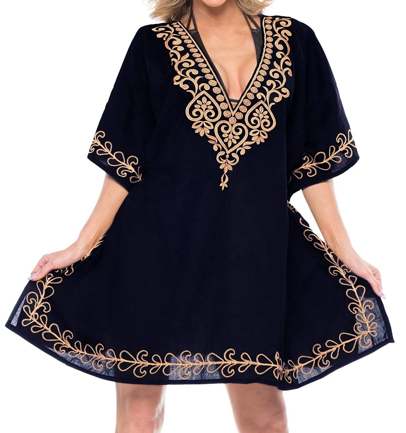 LA LEELA Women's Rayon Beach Cover up Swimsuit Kimono Cardigan with Bohemian Floral Print