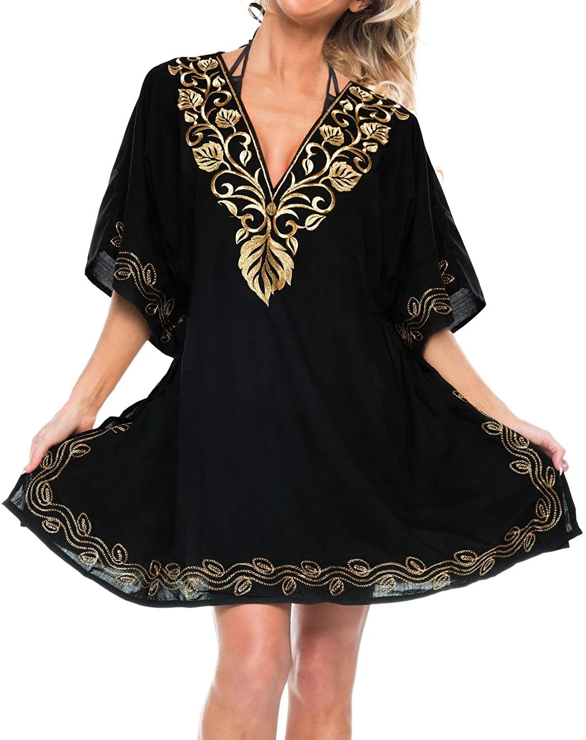 LA LEELA Women's Rayon Beach Cover up Swimsuit Kimono Cardigan with Bohemian Floral Print