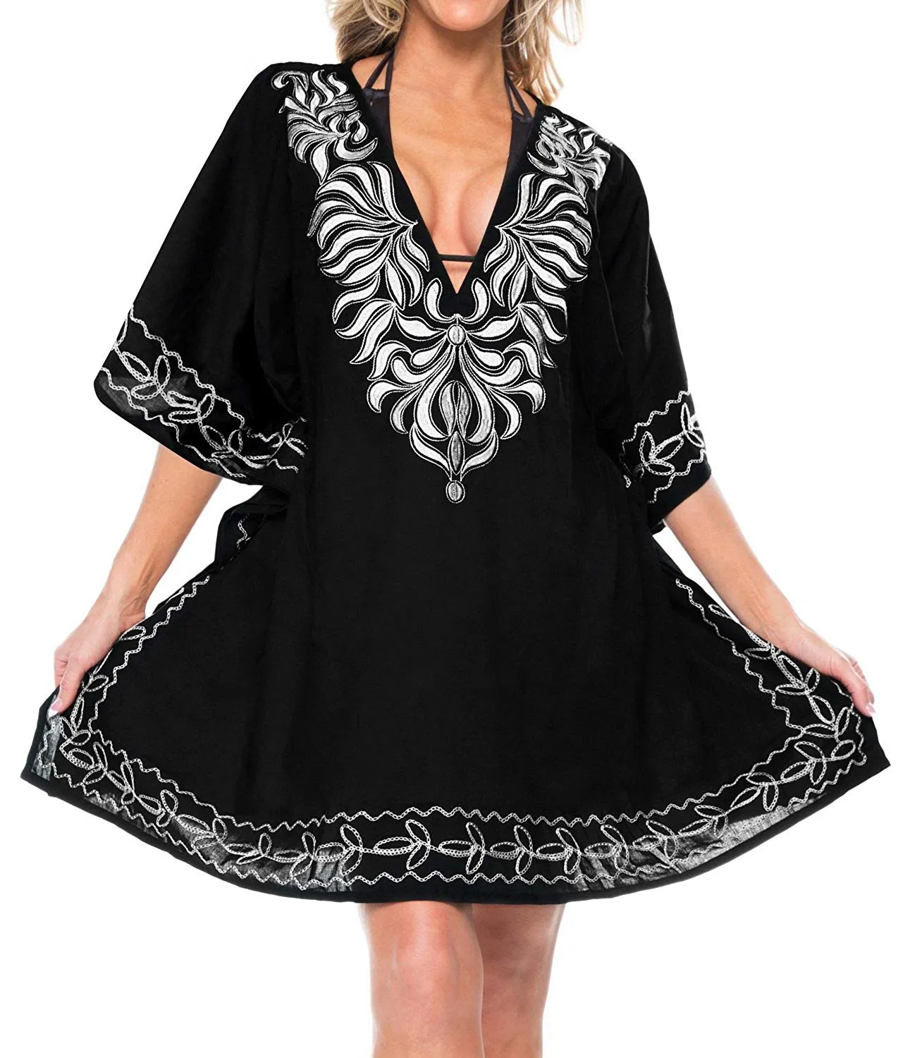 LA LEELA Women's Rayon Beach Cover up Swimsuit Kimono Cardigan with Bohemian Floral Print