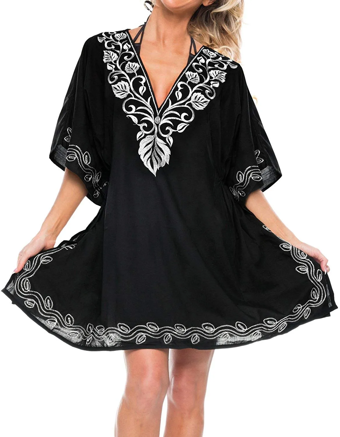 LA LEELA Women's Rayon Beach Cover up Swimsuit Kimono Cardigan with Bohemian Floral Print