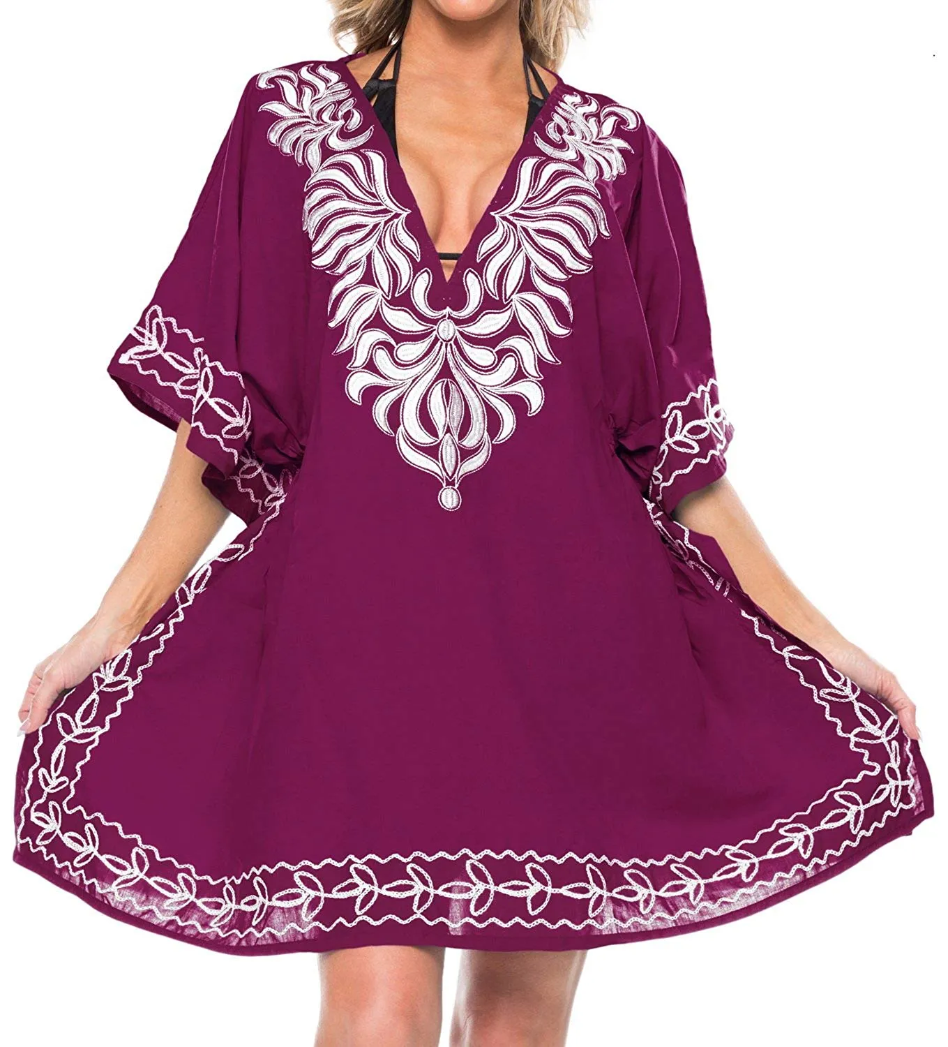 LA LEELA Women's Rayon Beach Cover up Swimsuit Kimono Cardigan with Bohemian Floral Print