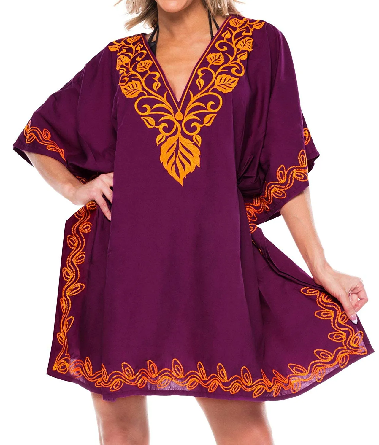 LA LEELA Women's Rayon Beach Cover up Swimsuit Kimono Cardigan with Bohemian Floral Print