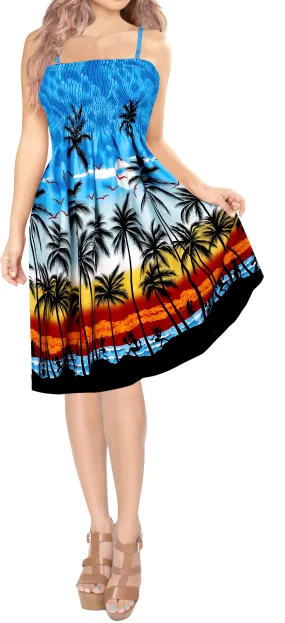 LA LEELA Women's Relaxed Tube Dress Halter Top Evening Party Swimsuit Tube Dress Maxi Skirt Beach Backless Sundress Blue_Q530
