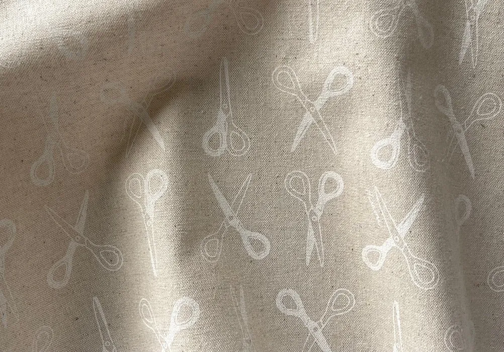 Light-Weight White Sewing Scissors on Natural Cotton & Linen Canvas (Made in Japan)