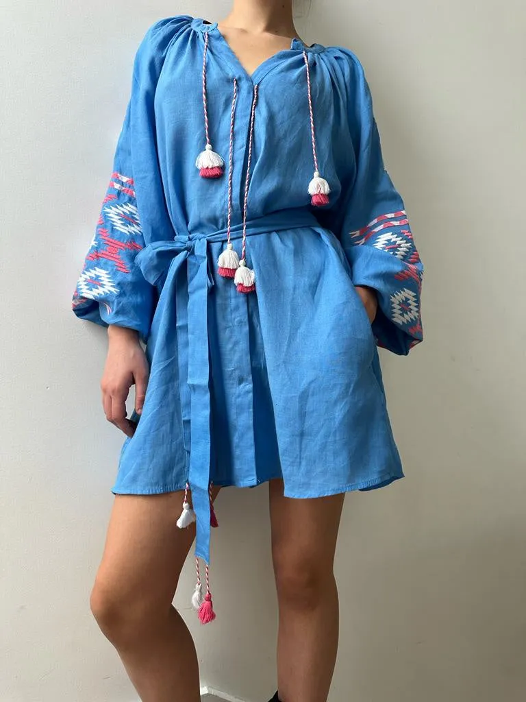 March 11 Short Dress Blue Pink