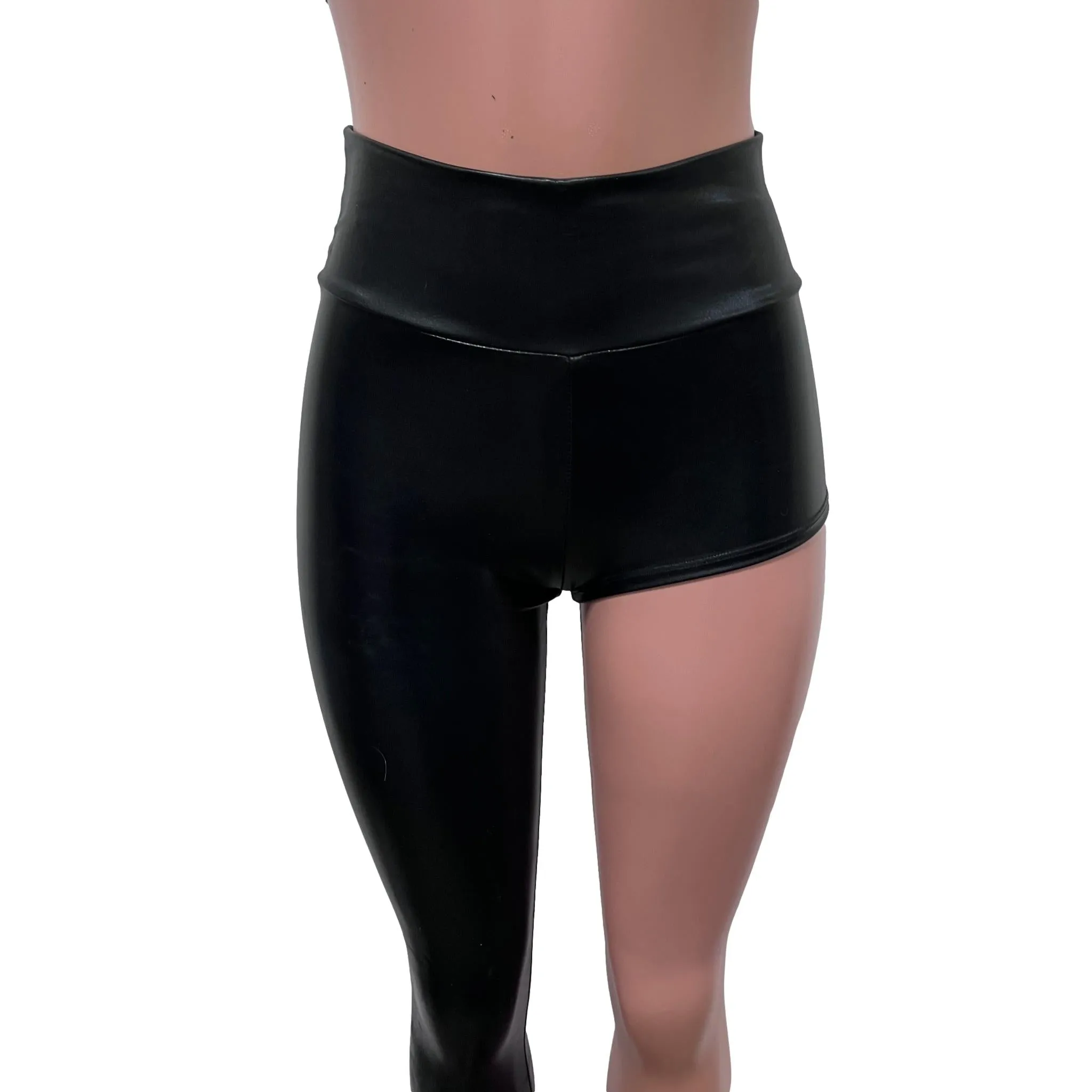 Metallic Black Faux Leather One-Leg Leggings Pants