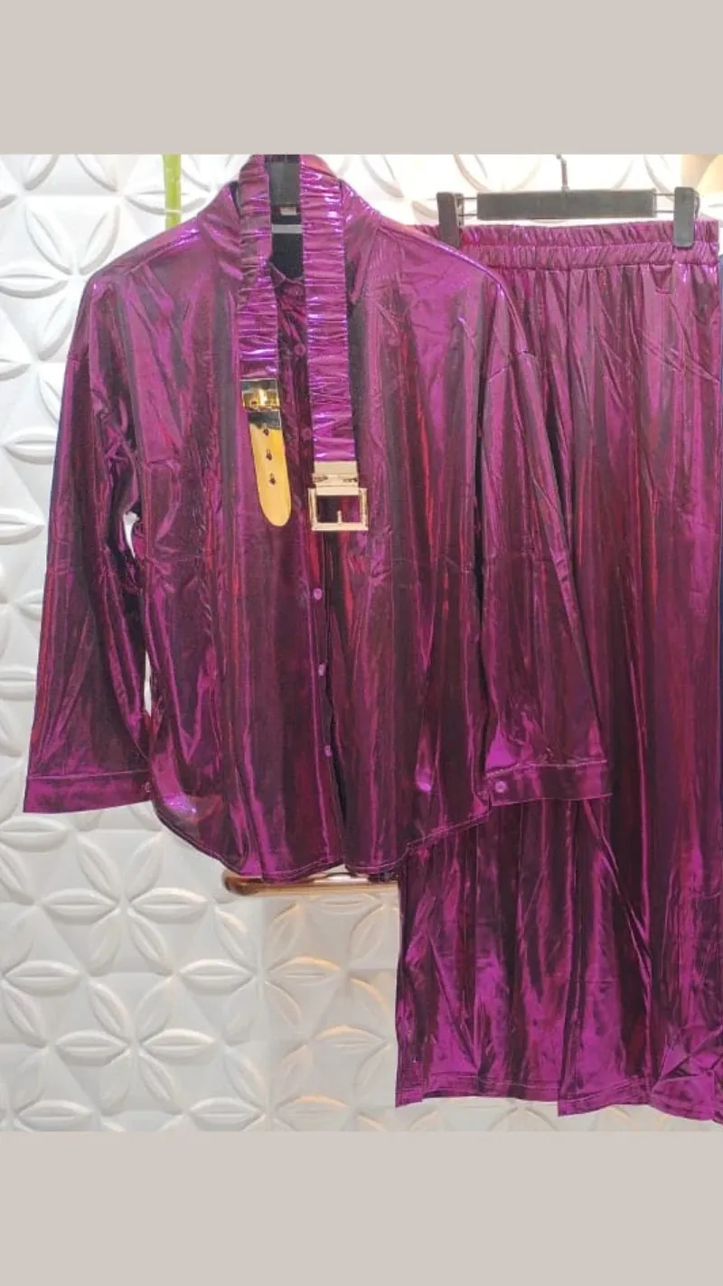 Metallic Cord Set With Belt GGR344
