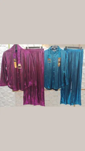 Metallic Cord Set With Belt GGR344