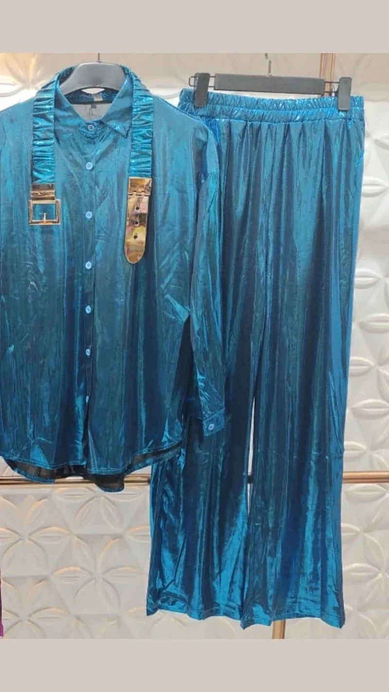 Metallic Cord Set With Belt GGR344