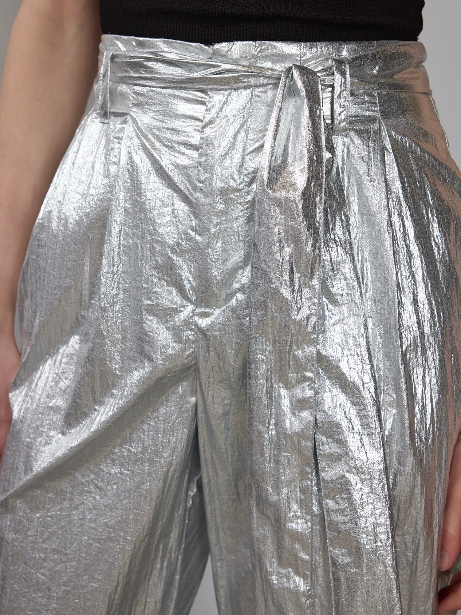 Metallic Crinkle Cropped Pants