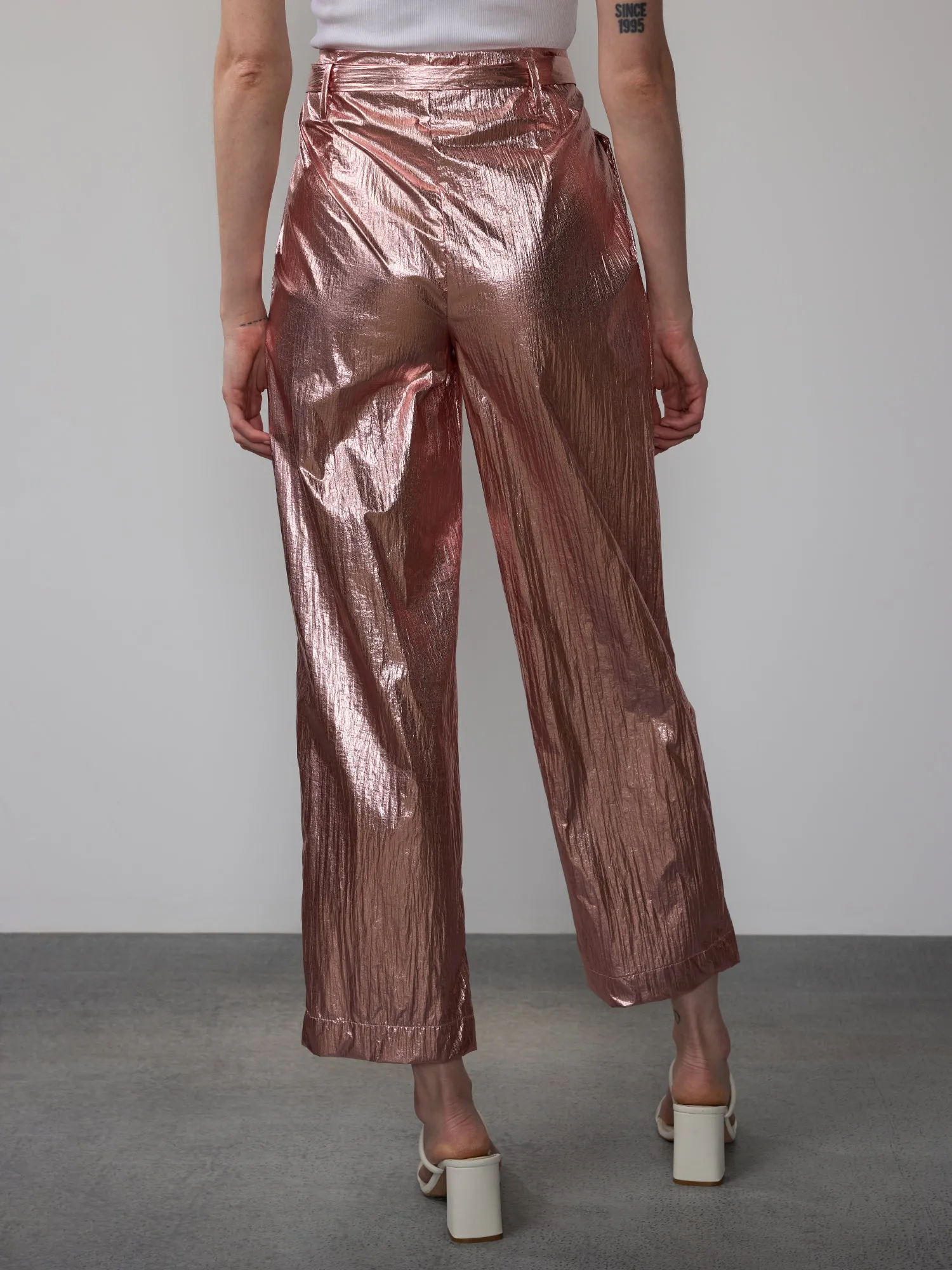 Metallic Crinkle Cropped Pants