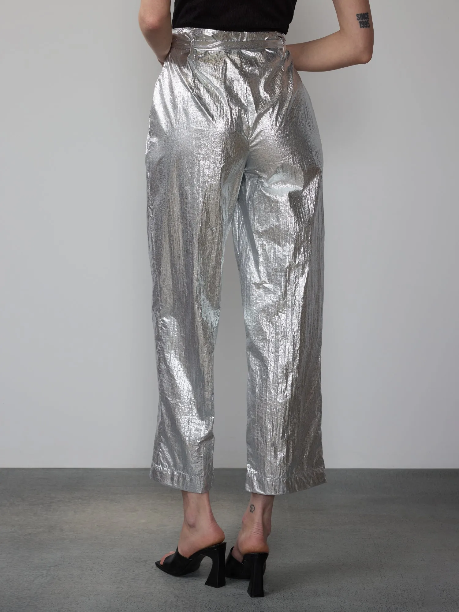 Metallic Crinkle Cropped Pants