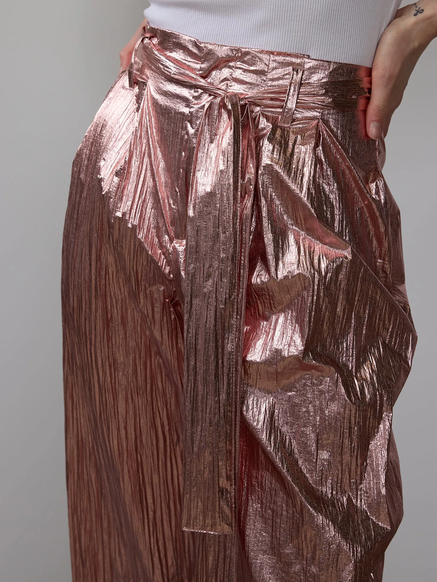 Metallic Crinkle Cropped Pants