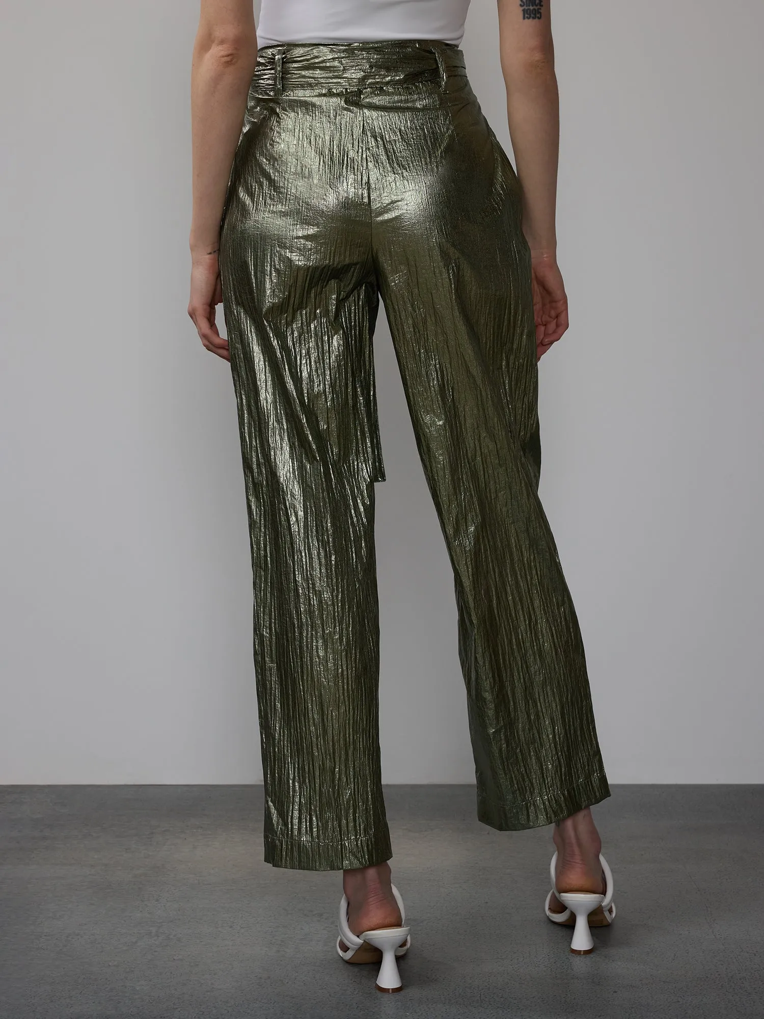 Metallic Crinkle Cropped Pants