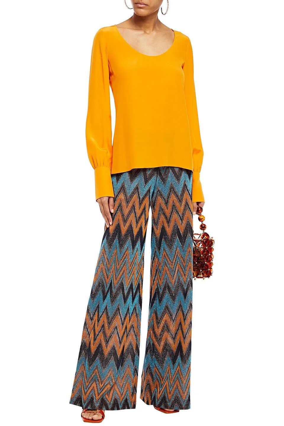 Metallic Crochet-Knit Wide-Leg Pants Light Blue