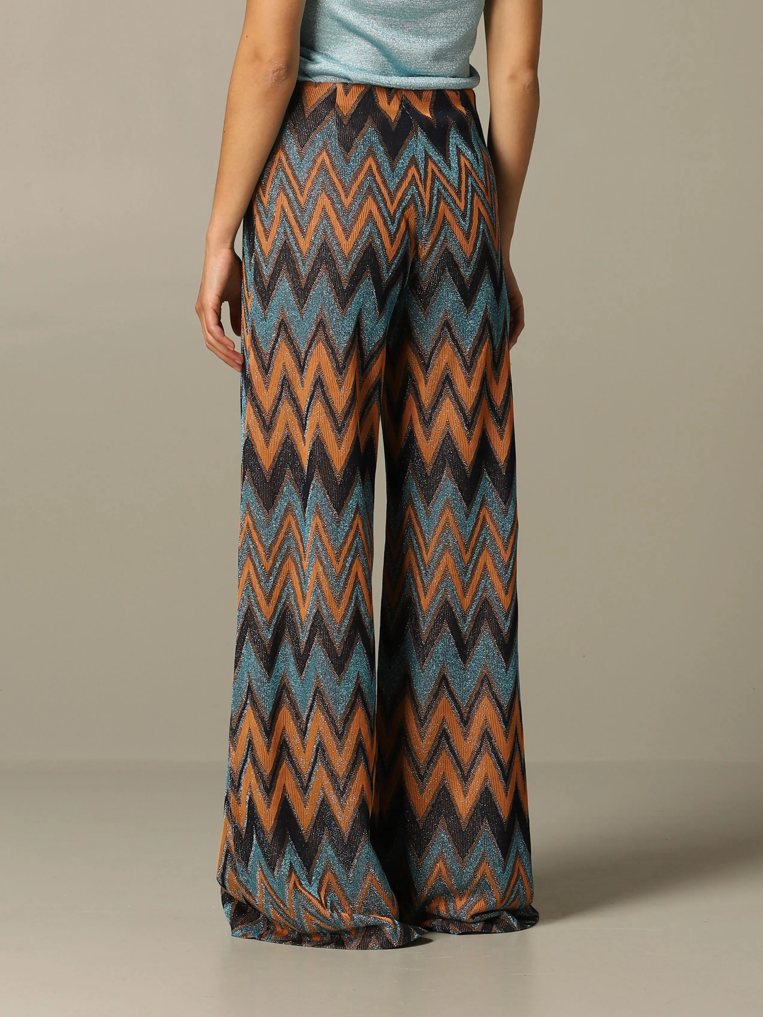 Metallic Crochet-Knit Wide-Leg Pants Light Blue