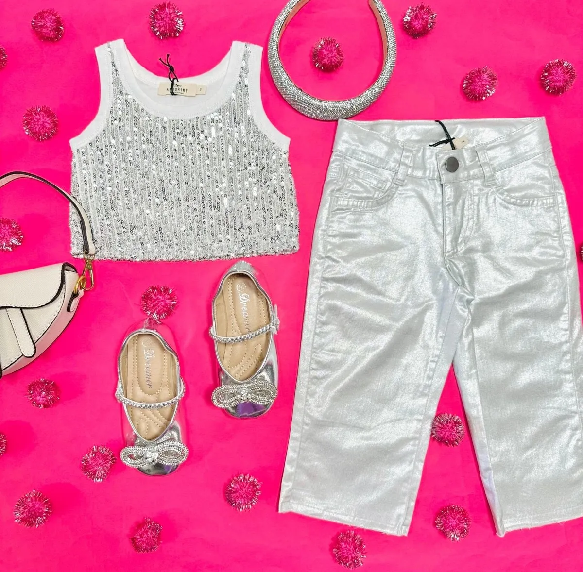 METALLIC DENIM PANTS