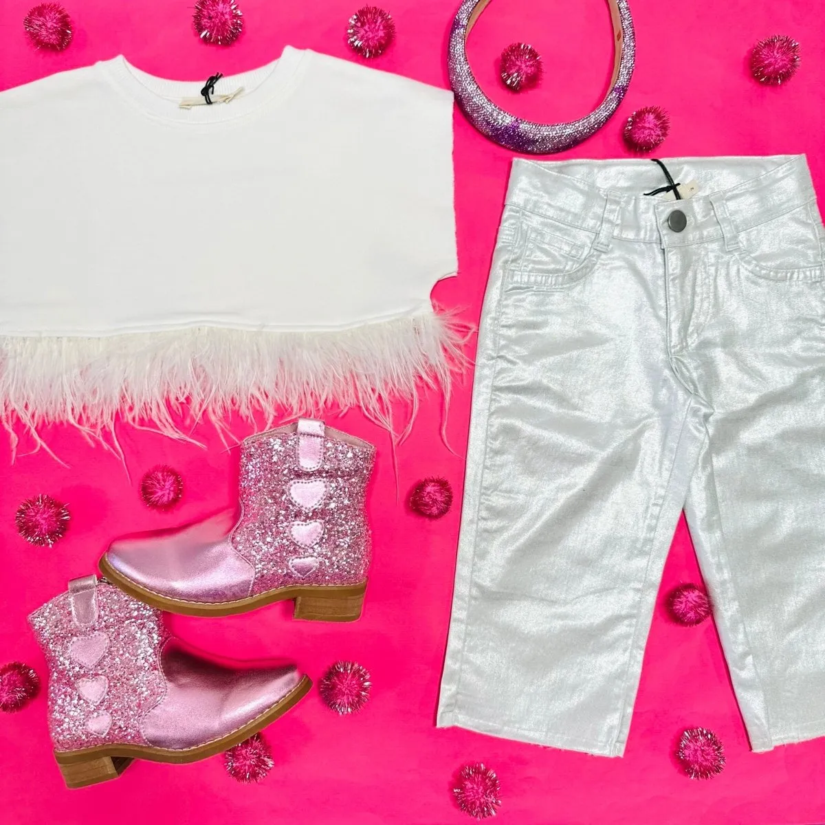 METALLIC DENIM PANTS