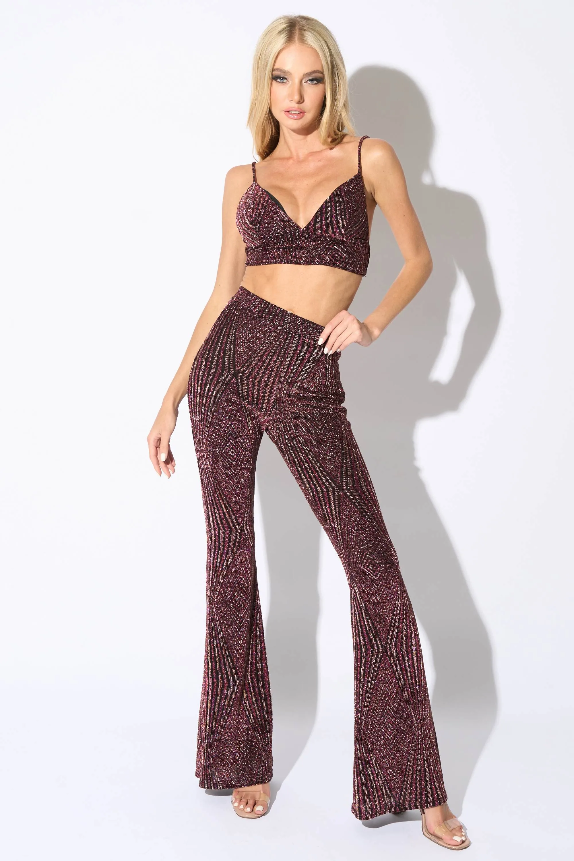 METALLIC LUREX GLITTER BRALETTE TOP & PANTS SET