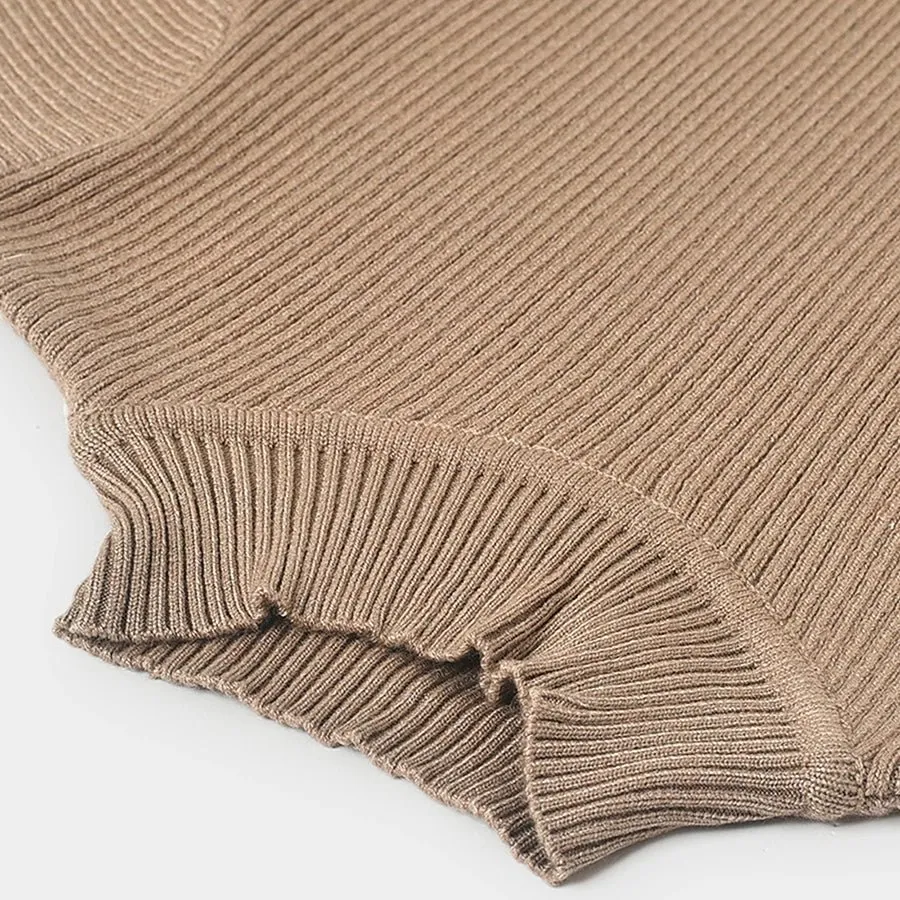 Misty Knitted Thermal Brown Top with Turtle Neck