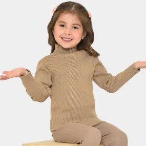 Misty Knitted Thermal Brown Top with Turtle Neck