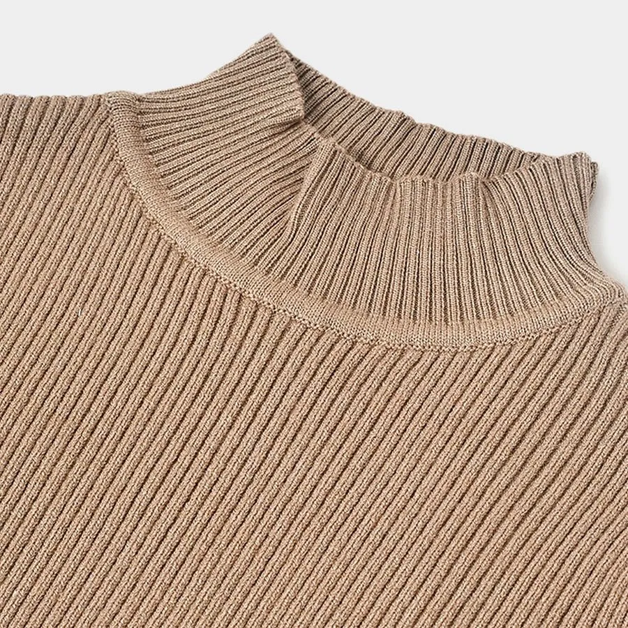 Misty Knitted Thermal Brown Top with Turtle Neck